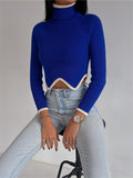 Women Knit Top Long Sleeve Turtleneck Skinny Knit Bottoming Shirt Sweater