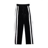 Men Sweatpants Striped Patchwork Casual Pants Zipper Slit Gold Velvet Trousers