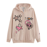 Men Hoodie Cartoon Skull Printed Hoodie Loose Long Sleeve Jacket