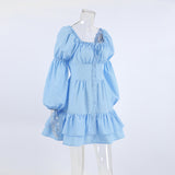 Women Dress Square Collar Puff Sleeve Dress