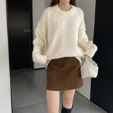 Women Winter Knitted Sweater Loose Sweater Autumn and Winter Loose-Fitting Long Sleeve Sweater 6t3602