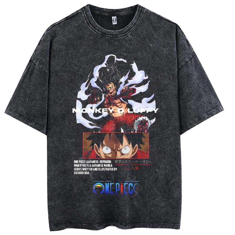 Pure cotton washed and old ONE PIECE animation printed T-shirt