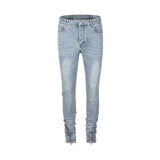 MIJKO Mens Vintage Pants MIJKO Blue Trousers Wide-Foot Zipper Jeans
