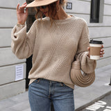 Women Knitted Sweater Fall Solid Color Pullover Sweater