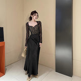Women Dresses Lace Long Sleeve Dress Autumn and Winter Sexy Skirt (Csm202403)