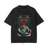 Washed retro cotton t-shirt, printed washed old short sleeves