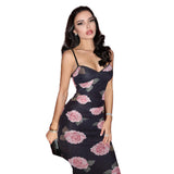 Women Dresses Summer Slim Fit Long Dress Casual Flowers Printing Slip Dress