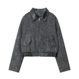 Women Jacket Stitching Lapel Short Jacket Autumn and Winter Zipper Cardigan Outerwear