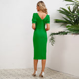 Women Date Dress round Neck Pleated Lace Dress
