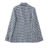 Women Suits Autumn Vintage Double Breasted Houndstooth Texture Lapel Blazer Small Suit