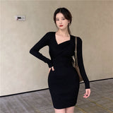 Women Maxi Dress Autumn Winter Retro Sexy Hip Knitwear Dress