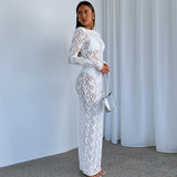 Women Dresses Sexy Hollow out Lace Pattern Long Dress