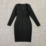 Women Evening Dress Long Sleeve Bandage One-Piece Dress Elegant Slim Dress