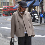 Women Trench Coat Autumn Winter Retro Brown Woolen Coat Women's V-neck