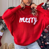 Women Knitted Sweater Christmas Turtleneck Sweater Loose Chic Sweater Top