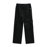 Men Sweatpants Multi-Pocket Workwear Casual Pants Button Split Solid Color Straight-Leg Trousers