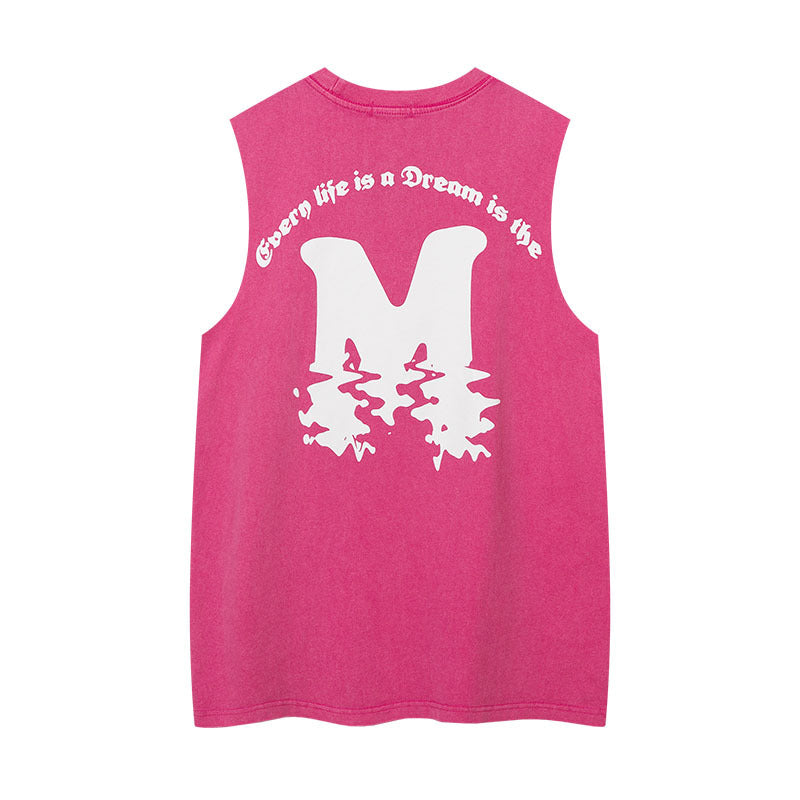Women Vest Ripped Letter-Printing Necklace Sleeveless T-shirt