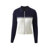 Women Sweater Knitwear Fall and Winter Lapels Twist Long Sleeve Zipper Sweater