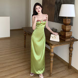Women Dresses Satin Dress Retro Style Suspender Skirt (Csm202403)