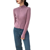 Women Cardigan Sweater Zipper Knitted Long Sleeve Hoodie Short Slim Knit Sweater 8t8073