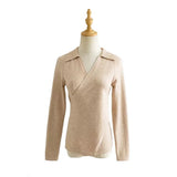 Women Sweater Knitwear Retro Cross Knitwear V-neck Lapel Sweater