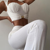 Women T-shirt Fall/Winter Sexy Slim Hip Wide Leg Pants Casual Suit