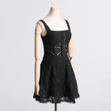 Women Dresses Summer Strap Lace Embroidery Hollow Dress (Qymy0409)