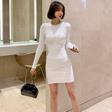 Women Maxi Dress Fall/Winter Slim round Neck Knitted Hip Skirt Dress Sweater