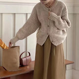 Women Knitted Cardigan Autumn and Winter Loose round Neck Single Breasted Thick Coat