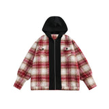 Unisex Jacket Retro Patchwork Plaid Coat for Men and Women Couple Cardigan Hooded Hooded Jacket