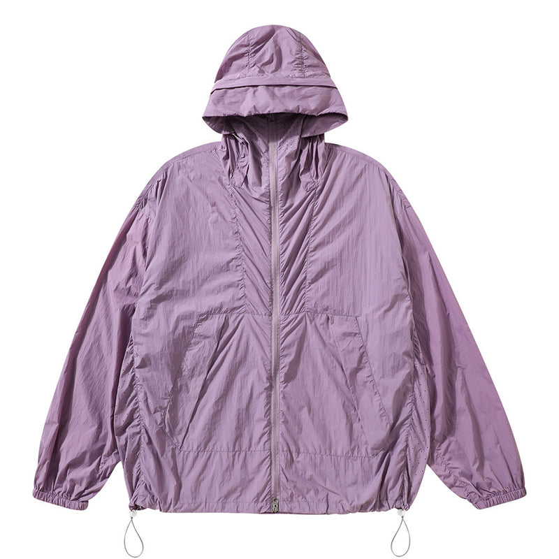 Men Jacket Coat Thin Sun Protection Clothing Spring and Summer Outdoor Sports Loose Casual Breathable Hood Jacket Double Zipper Jacket