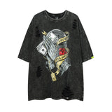 Men T Shirt Gothic Retro Washed Ripped Distressed Short Sleeve T-shirt
