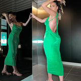 Women Dresses Summer Sexy Backless Self-Tie Dress