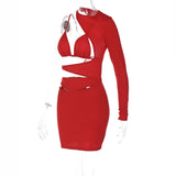 Women Dresses Winter Sexy Cutout Slim Fit Waist-Controlled Long Sleeves Sheath Dress