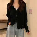 Women Knitted Cardigan V-neck Hole Autumn Sweater Coat