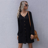 Women Knitted Sweater Autumn Short Skirt Loose Black Long Sleeve Sweater Dress