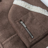 Unisex Winter Cotton Coat Suede Lapel Cotton-Padded Coat Vintage Pocket Decoration Warm-Keeping Cotton Clothing