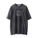 Men Vintage T-Shirt Figure Print T-shirt Men's Summer Washed Distressed Loose Half Sleeve T-shirt