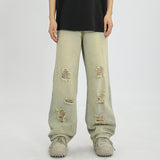 Men Jeans Washed Jeans Loose Slim Trousers