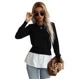 Women Knitted Sweater Autumn Knitted Stitching Shirt Sweater