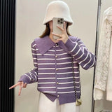 Women Knitwear Autumn and Winter Striped Sweater Loose Knitted Cardigan