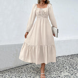 Women Dress Fall/Winter Long Sleeve Square-Neck Maxi Dress