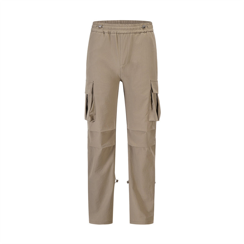 Men Sweatpants Pleated Tooling Dungarees Quick-Drying Sports Casual Straight Trousers