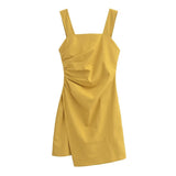 Women Tops Summer Retro Square Collar Linen Sling Dress
