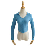 Women Sweater Knitwear Single-Breasted Cardigan Long Sleeve Lapel V-Shaped Slim T-shirt