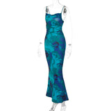 Women Dresses Spring Sexy Backless Printing Slip Dress