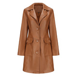 Red Leather Jacket Spring and Autumn Long Sleeve Leather Wind Coat Coat Female Lapel Single Breasted