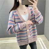 Women Knitwear Autumn and Winter Striped Sweater Loose Knitted Cardigan