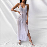 Women Knit Beach Cover Beach Casual Solid Color Knitted Spaghetti Straps Knitted Dress