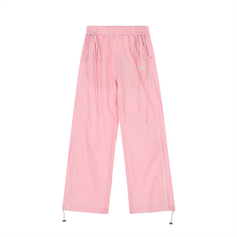 Men Sweatpants Summer Sports Quick-Dry Casual Trousers Loose Straight Wide Leg Pants Drawstring Jogger Pants
